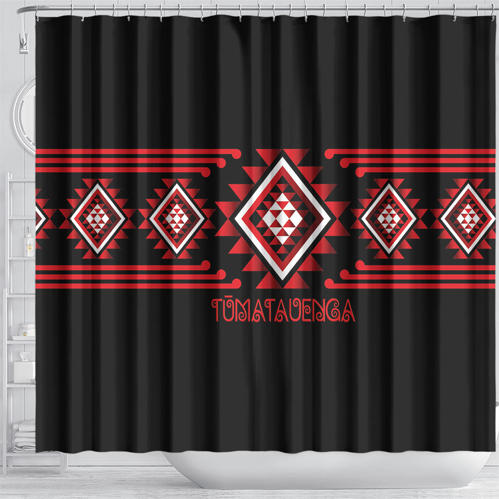 Aotearoa Atua Tumatauenga Shower Curtain Maori God Of War Taniko Motifs LT14 - Polynesian Pride
