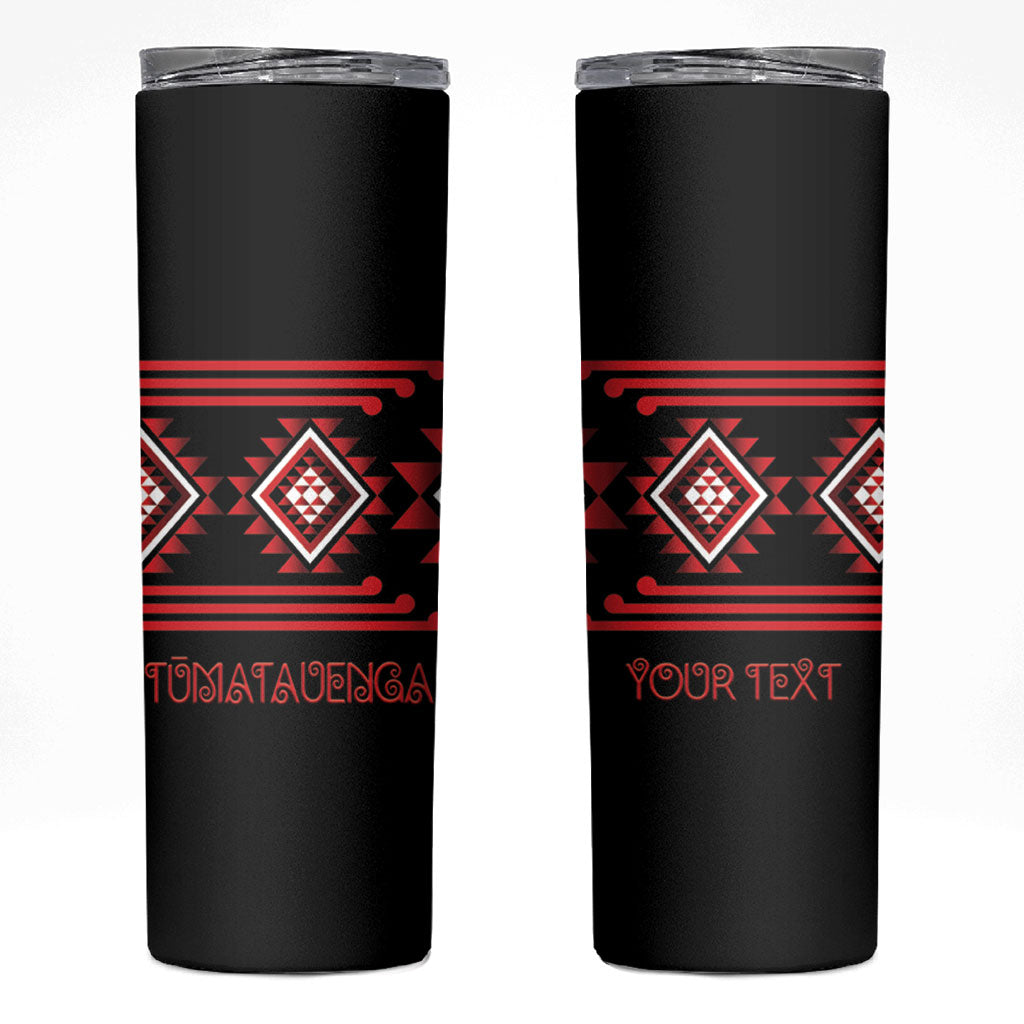 Aotearoa Atua Tumatauenga Personalised Skinny Tumbler Maori God Of War Taniko Motifs LT14 Red - Polynesian Pride