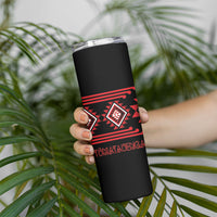 Aotearoa Atua Tumatauenga Personalised Skinny Tumbler Maori God Of War Taniko Motifs LT14 - Polynesian Pride