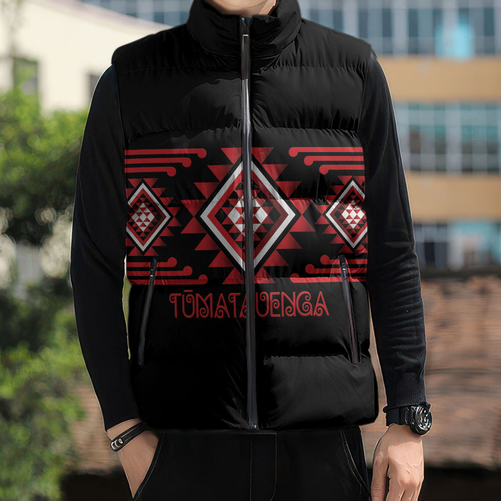 Aotearoa Atua Tumatauenga Personalised Sleeveless Puffer Jacket Maori God Of War Taniko Motifs LT14 - Polynesian Pride