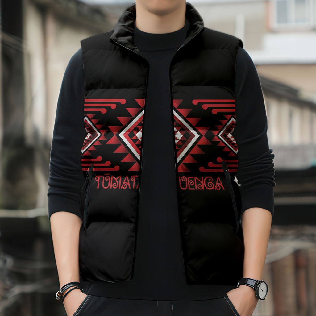 Aotearoa Atua Tumatauenga Personalised Sleeveless Puffer Jacket Maori God Of War Taniko Motifs LT14 - Polynesian Pride