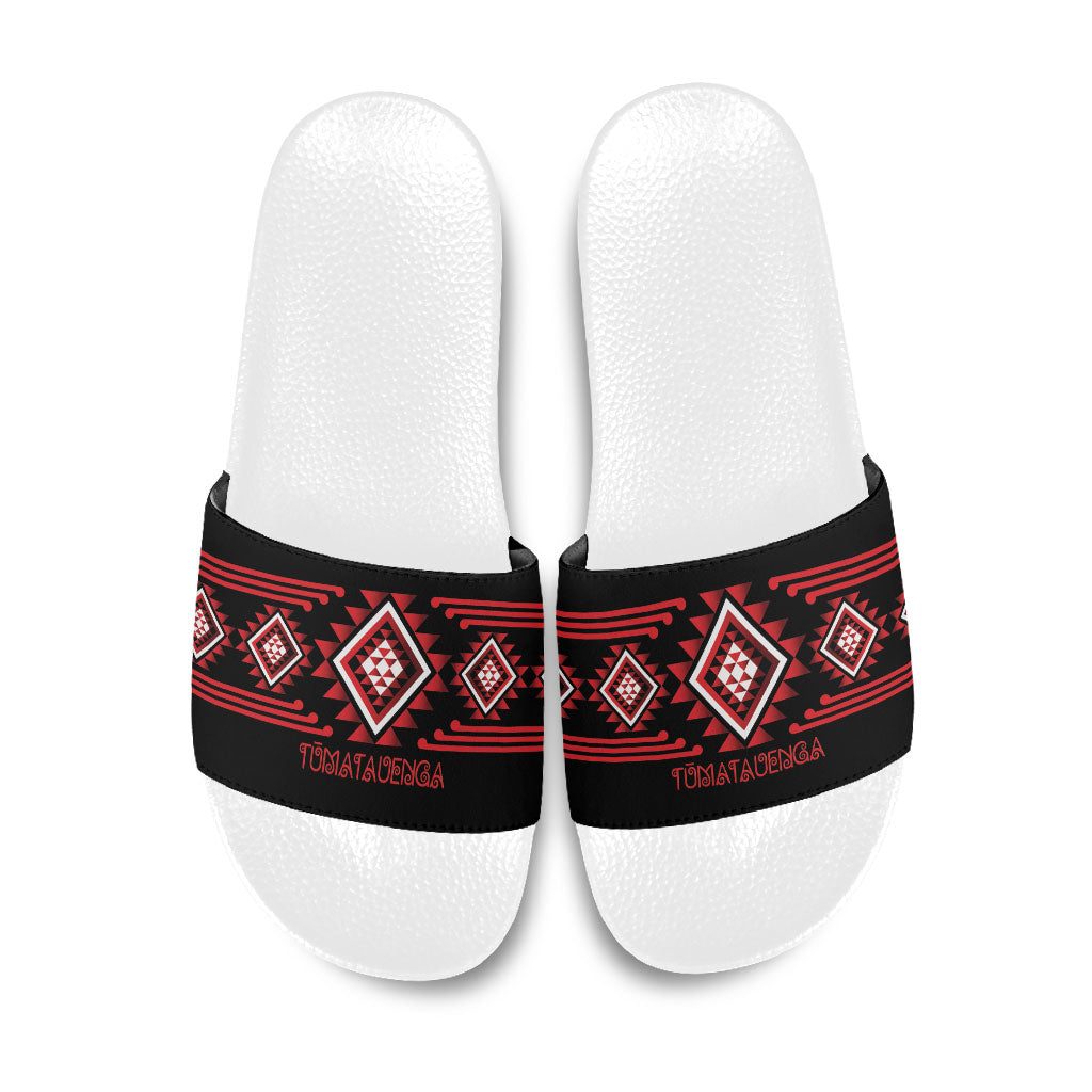 Aotearoa Atua Tumatauenga Slide Sandals Maori God Of War Taniko Motifs LT14 Red - Polynesian Pride