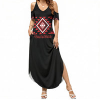 Aotearoa Atua Tumatauenga Personalised Summer Maxi Dress Maori God Of War Taniko Motifs LT14 Women Red - Polynesian Pride