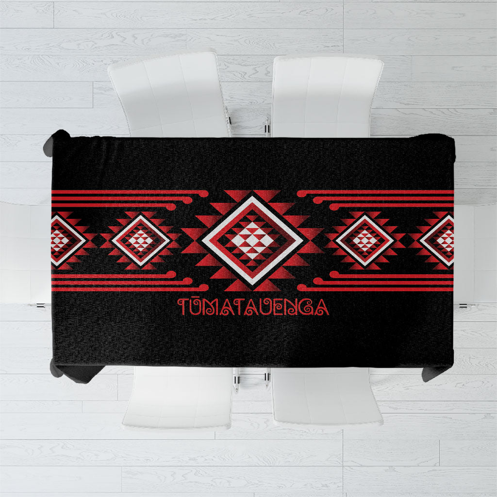 Aotearoa Atua Tumatauenga Tablecloth Maori God Of War Taniko Motifs LT14 Red - Polynesian Pride