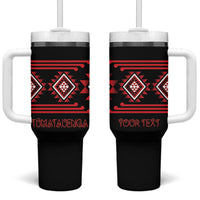 Aotearoa Atua Tumatauenga Personalised Tumbler With Handle Maori God Of War Taniko Motifs LT14 One Size: 40 oz Red - Polynesian Pride