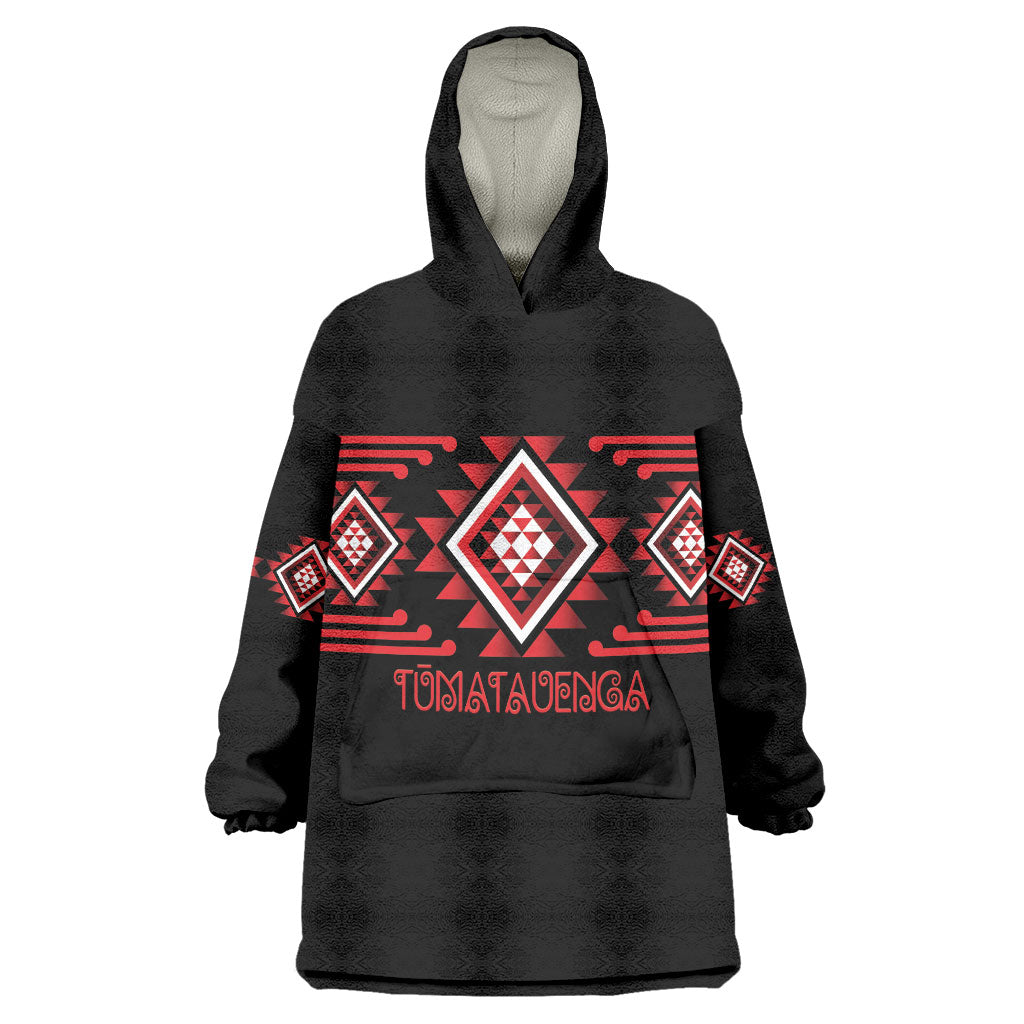 Aotearoa Atua Tumatauenga Personalised Wearable Blanket Hoodie Maori God Of War Taniko Motifs LT14 One Size Red - Polynesian Pride