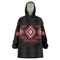 Aotearoa Atua Tumatauenga Personalised Wearable Blanket Hoodie Maori God Of War Taniko Motifs LT14 One Size Red - Polynesian Pride