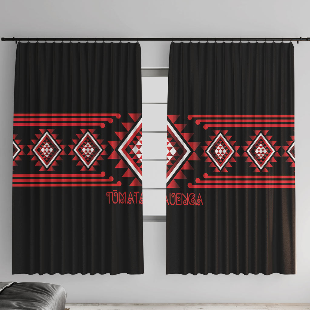 Aotearoa Atua Tumatauenga Window Curtain Maori God Of War Taniko Motifs LT14 With Hooks Red - Polynesian Pride
