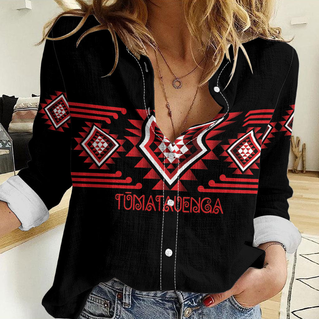 Aotearoa Atua Tumatauenga Personalised Women Casual Shirt Maori God Of War Taniko Motifs LT14 Female Red - Polynesian Pride