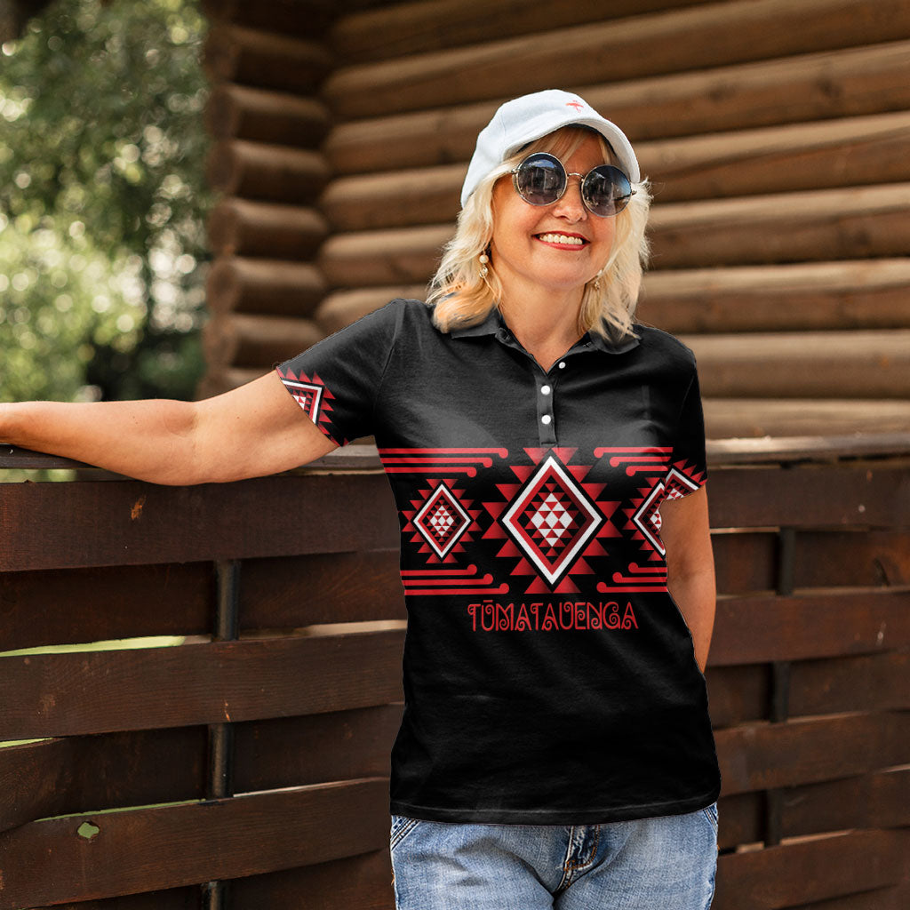 Aotearoa Atua Tumatauenga Personalised Women Polo Shirt Maori God Of War Taniko Motifs LT14 - Polynesian Pride