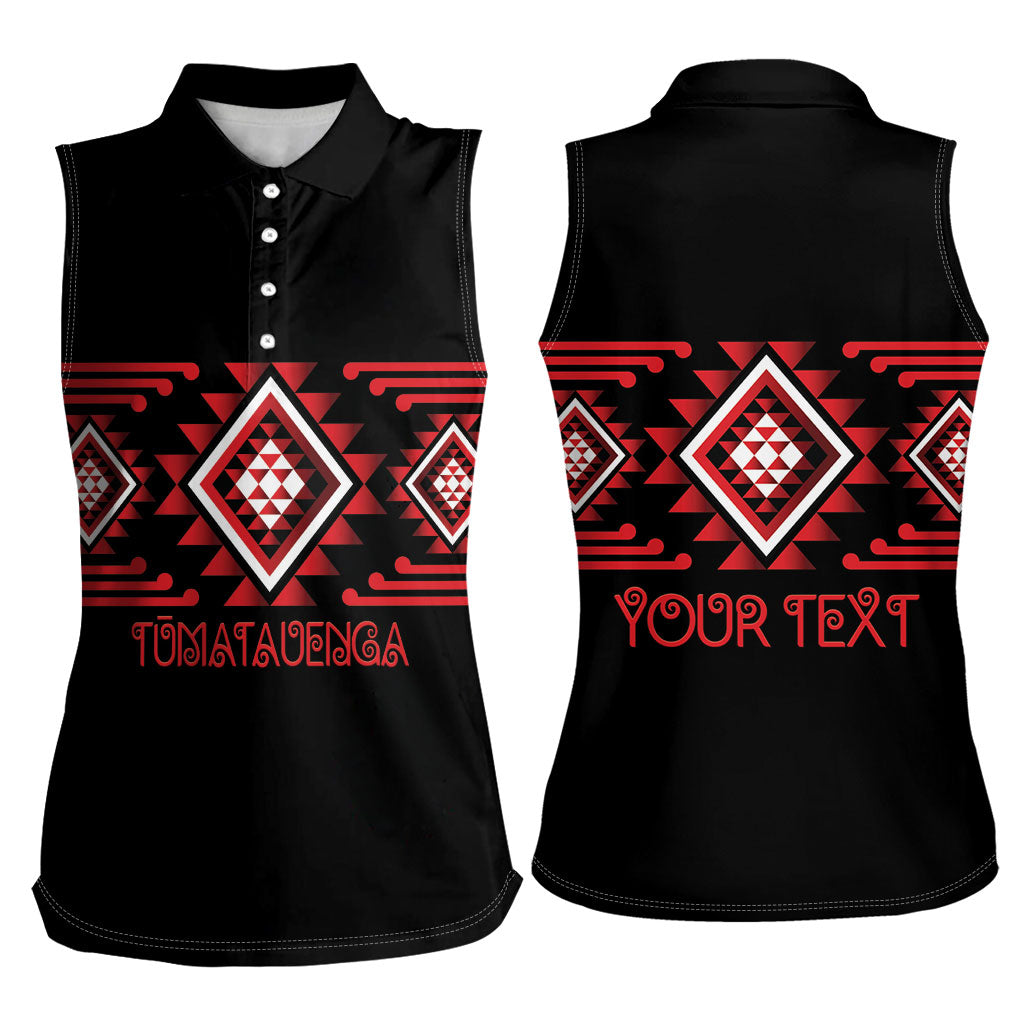 Aotearoa Atua Tumatauenga Personalised Women Sleeveless Polo Shirt Maori God Of War Taniko Motifs LT14 - Polynesian Pride