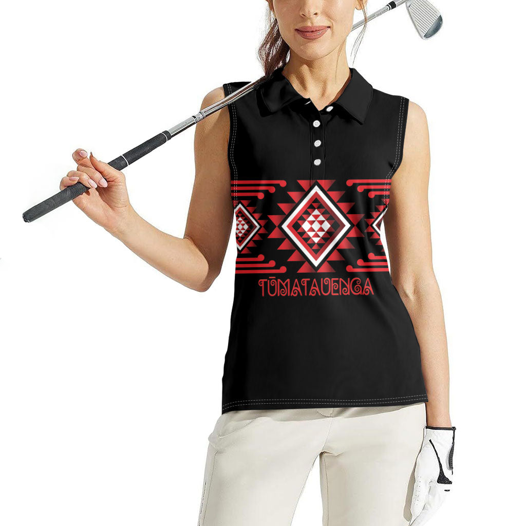 Aotearoa Atua Tumatauenga Personalised Women Sleeveless Polo Shirt Maori God Of War Taniko Motifs LT14 - Polynesian Pride