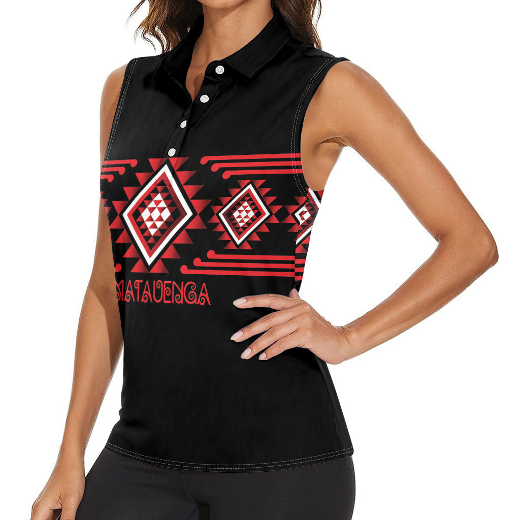 Aotearoa Atua Tumatauenga Personalised Women Sleeveless Polo Shirt Maori God Of War Taniko Motifs LT14 - Polynesian Pride