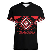 Aotearoa Atua Tumatauenga Personalised Women V-Neck T-Shirt Maori God Of War Taniko Motifs