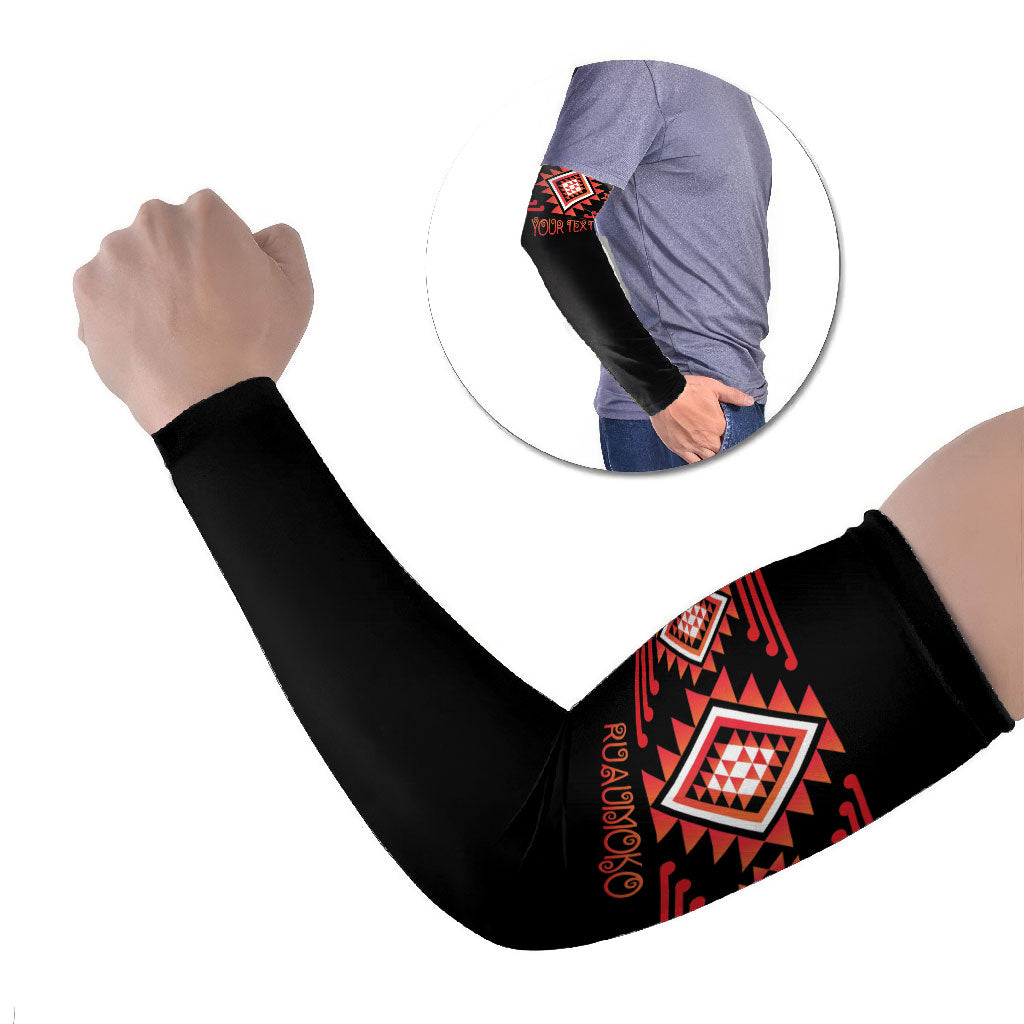 Aotearoa Atua Ruaumoko Personalised Arm Sleeves Maori Powerful God Taniko Motifs LT14 Set of 2 Orange - Polynesian Pride