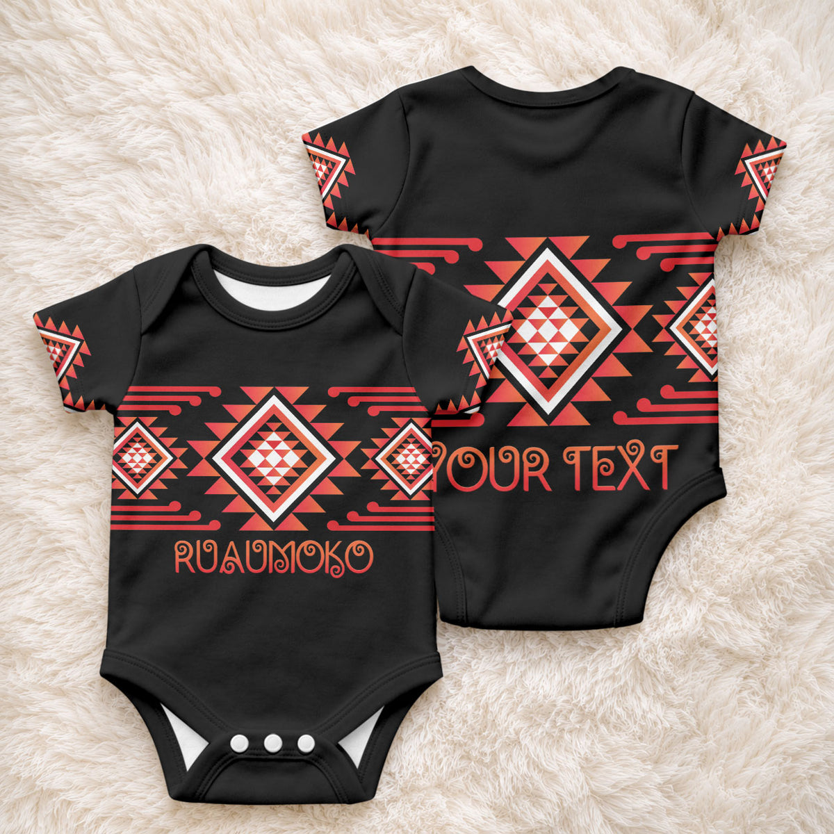 Aotearoa Atua Ruaumoko Personalised Baby Onesie Maori Powerful God Taniko Motifs