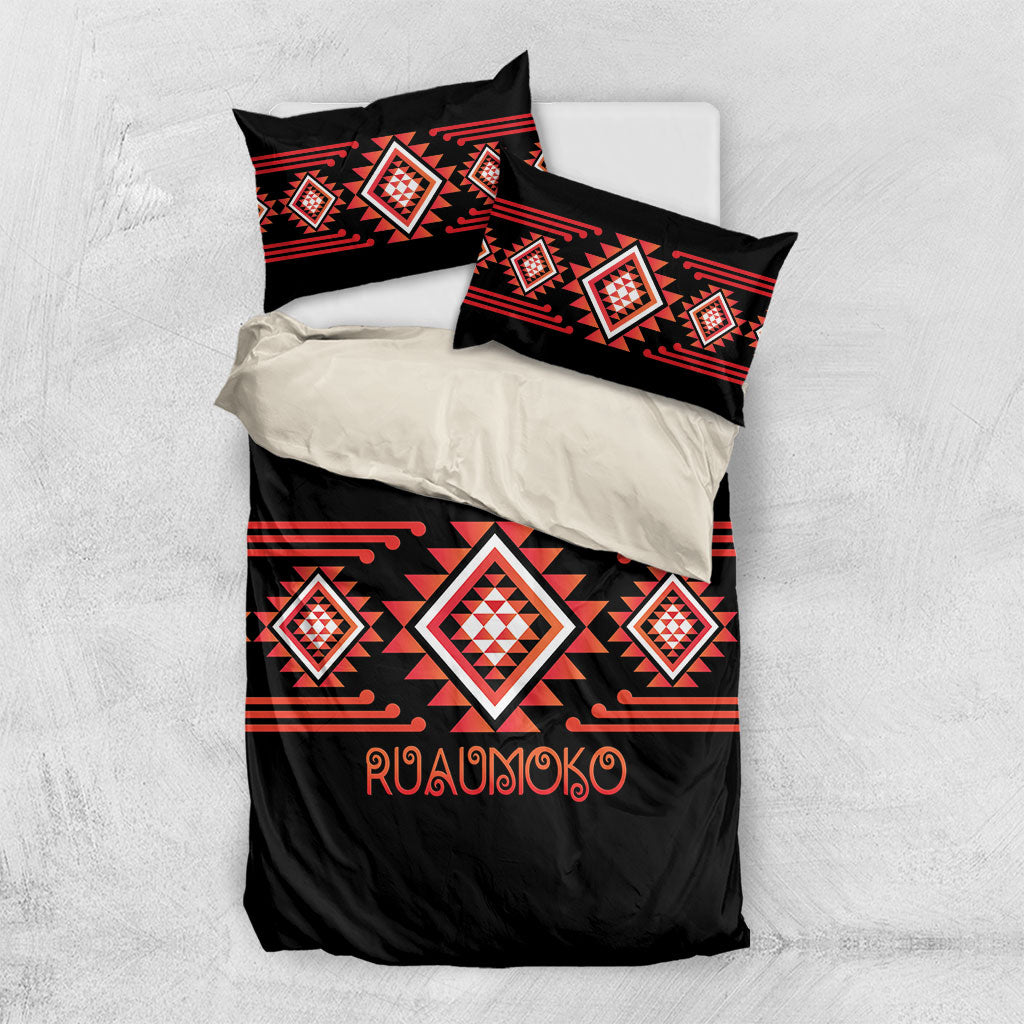 Aotearoa Atua Ruaumoko Bedding Set Maori Powerful God Taniko Motifs LT14 US Twin 172cm x 218cm Orange - Polynesian Pride