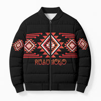 Aotearoa Atua Ruaumoko Personalised Bomber Puffer Jacket Maori Powerful God Taniko Motifs LT14 Unisex Orange - Polynesian Pride