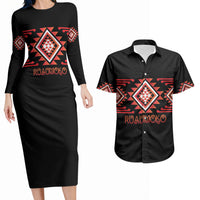 Aotearoa Atua Ruaumoko Personalised Couples Matching Long Sleeve Bodycon Dress and Hawaiian Shirt Maori Powerful God Taniko Motifs LT14 Orange - Polynesian Pride