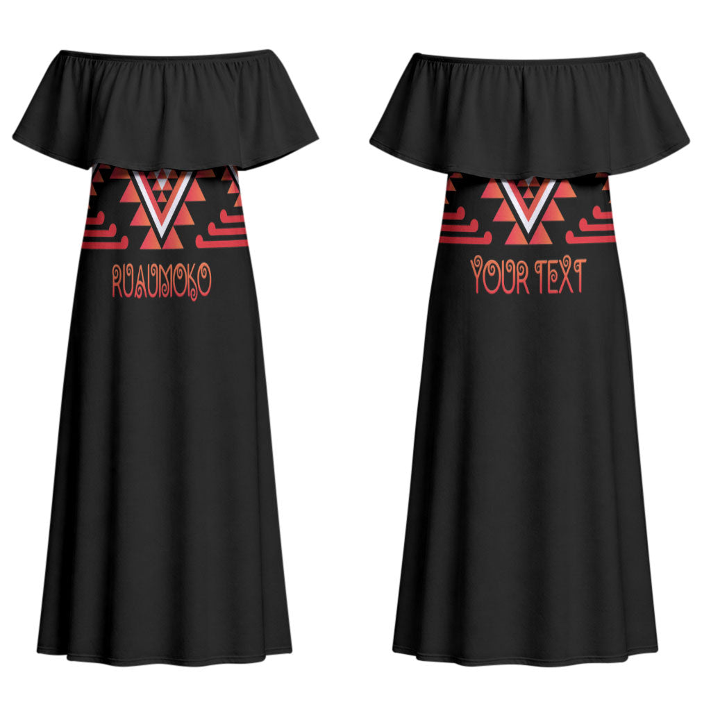 Aotearoa Atua Ruaumoko Personalised Couples Matching Off Shoulder Maxi Dress and Hawaiian Shirt Maori Powerful God Taniko Motifs LT14 - Polynesian Pride