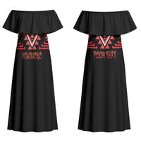 Aotearoa Atua Ruaumoko Personalised Couples Matching Off Shoulder Maxi Dress and Long Sleeve Button Shirt Maori Powerful God Taniko Motifs LT14 - Polynesian Pride