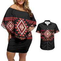 Aotearoa Atua Ruaumoko Personalised Couples Matching Off Shoulder Short Dress and Hawaiian Shirt Maori Powerful God Taniko Motifs LT14 Orange - Polynesian Pride