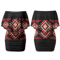 Aotearoa Atua Ruaumoko Personalised Couples Matching Off Shoulder Short Dress and Long Sleeve Button Shirt Maori Powerful God Taniko Motifs LT14 - Polynesian Pride