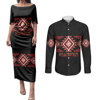 Aotearoa Atua Ruaumoko Personalised Couples Matching Puletasi and Long Sleeve Button Shirt Maori Powerful God Taniko Motifs LT14 Orange - Polynesian Pride
