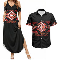 Aotearoa Atua Ruaumoko Personalised Couples Matching Summer Maxi Dress and Hawaiian Shirt Maori Powerful God Taniko Motifs LT14 Orange - Polynesian Pride
