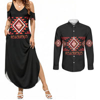 Aotearoa Atua Ruaumoko Personalised Couples Matching Summer Maxi Dress and Long Sleeve Button Shirt Maori Powerful God Taniko Motifs LT14 Orange - Polynesian Pride