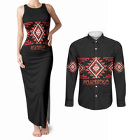 Aotearoa Atua Ruaumoko Personalised Couples Matching Tank Maxi Dress and Long Sleeve Button Shirt Maori Powerful God Taniko Motifs LT14 Orange - Polynesian Pride