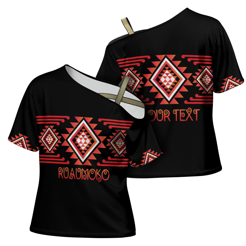 Aotearoa Atua Ruaumoko Personalised Cross Shoulder Shirt Maori Powerful God Taniko Motifs LT14 - Polynesian Pride