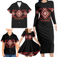 Aotearoa Atua Ruaumoko Personalised Family Matching Long Sleeve Bodycon Dress and Hawaiian Shirt Maori Powerful God Taniko Motifs LT14 - Polynesian Pride