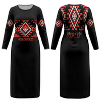 Aotearoa Atua Ruaumoko Personalised Family Matching Long Sleeve Bodycon Dress and Hawaiian Shirt Maori Powerful God Taniko Motifs LT14 Mom's Dress Orange - Polynesian Pride