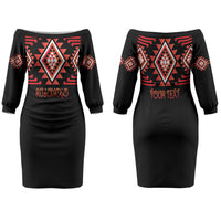 Aotearoa Atua Ruaumoko Personalised Family Matching Off The Shoulder Long Sleeve Dress and Hawaiian Shirt Maori Powerful God Taniko Motifs LT14 Mom's Dress Orange - Polynesian Pride