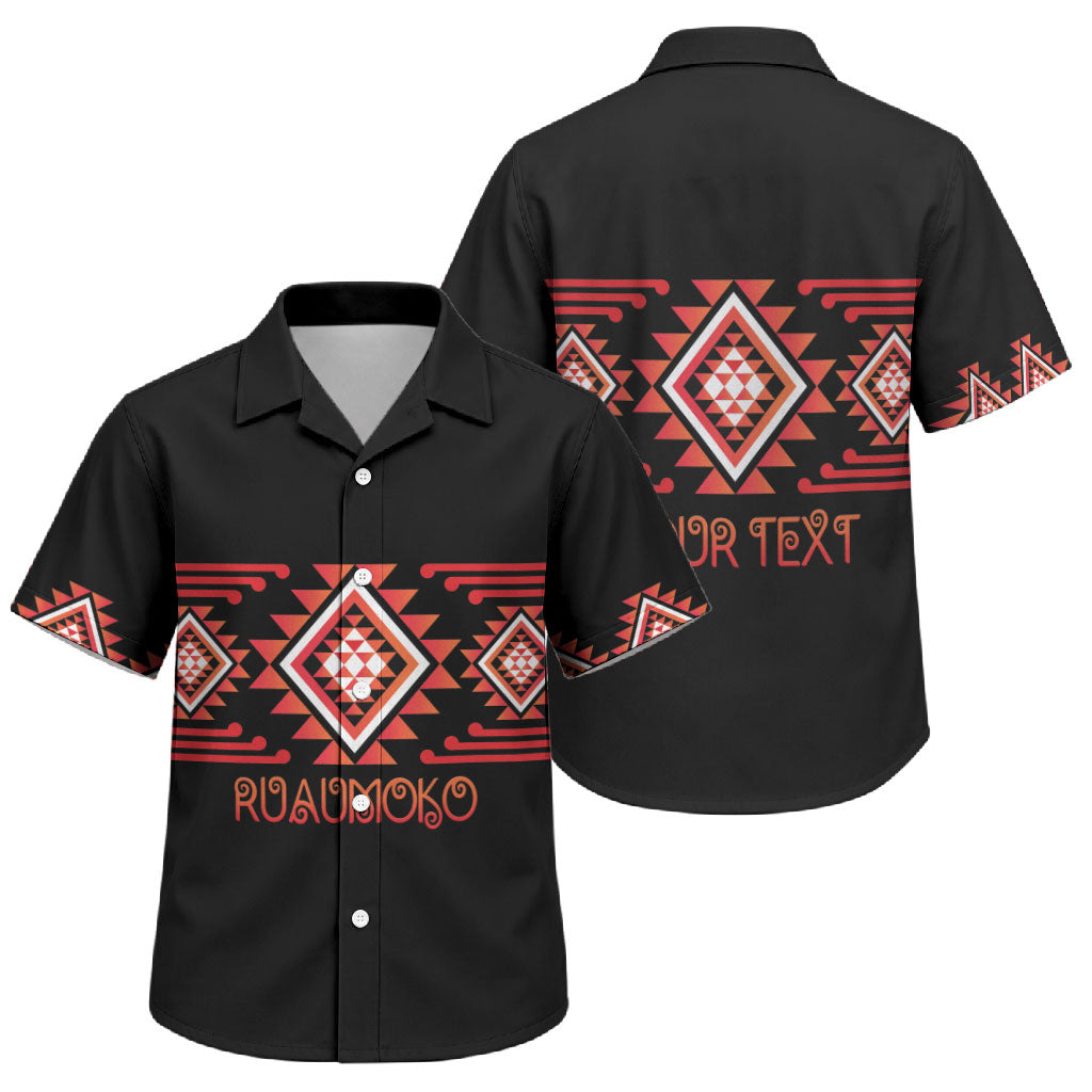 Aotearoa Atua Ruaumoko Personalised Family Matching Off The Shoulder Long Sleeve Dress and Hawaiian Shirt Maori Powerful God Taniko Motifs LT14 Son's Shirt Orange - Polynesian Pride