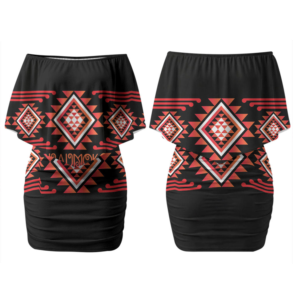 Aotearoa Atua Ruaumoko Personalised Family Matching Off Shoulder Short Dress and Hawaiian Shirt Maori Powerful God Taniko Motifs LT14 Mom's Dress Orange - Polynesian Pride
