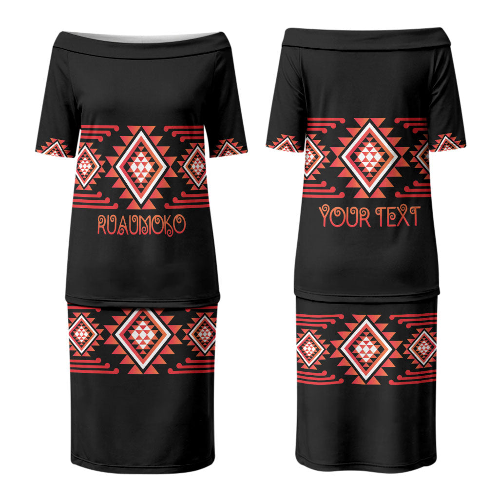 Aotearoa Atua Ruaumoko Personalised Family Matching Puletasi and Hawaiian Shirt Maori Powerful God Taniko Motifs LT14 Mom's Dress Orange - Polynesian Pride