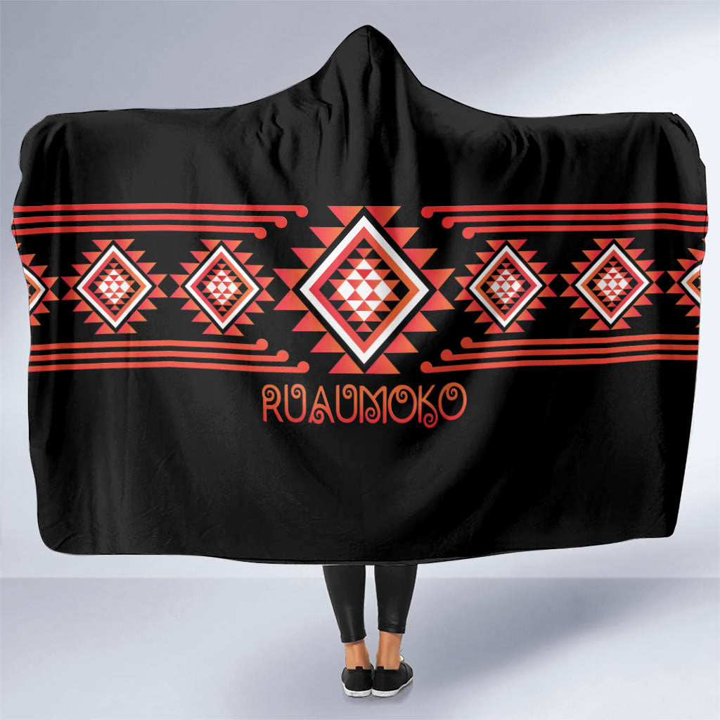 Aotearoa Atua Ruaumoko Hooded Blanket Maori Powerful God Taniko Motifs LT14 One Size Orange - Polynesian Pride