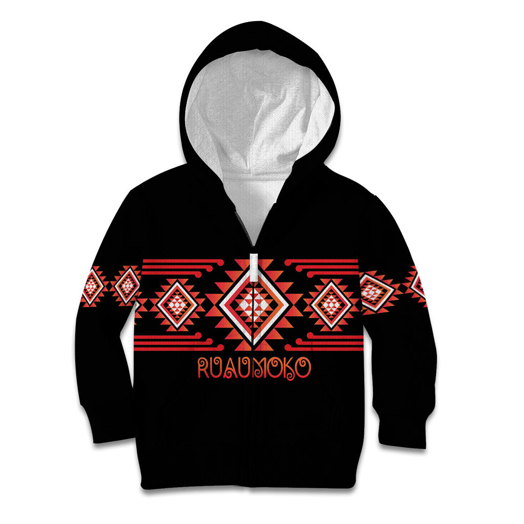 Aotearoa Atua Ruaumoko Personalised Kid Hoodie Maori Powerful God Taniko Motifs LT14 Zip Hoodie Orange - Polynesian Pride