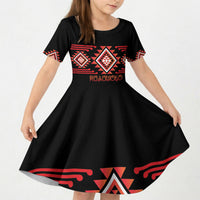 Aotearoa Atua Ruaumoko Personalised Kid Short Sleeve Dress Maori Powerful God Taniko Motifs LT14 KID Orange - Polynesian Pride