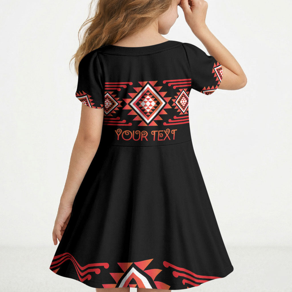 Aotearoa Atua Ruaumoko Personalised Kid Short Sleeve Dress Maori Powerful God Taniko Motifs LT14 - Polynesian Pride