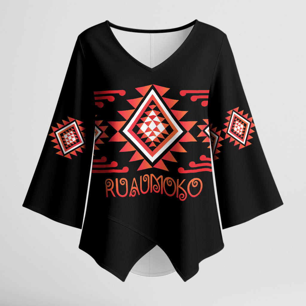 Aotearoa Atua Ruaumoko Personalised Kimono Sleeve Blouse Maori Powerful God Taniko Motifs LT14 Female Orange - Polynesian Pride