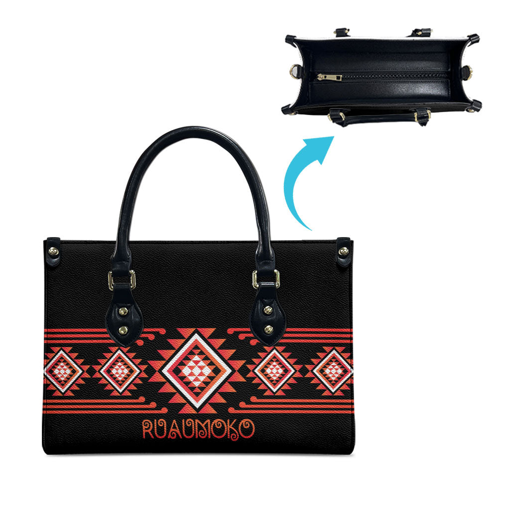Aotearoa Atua Ruaumoko Leather Bag Maori Powerful God Taniko Motifs LT14 - Polynesian Pride