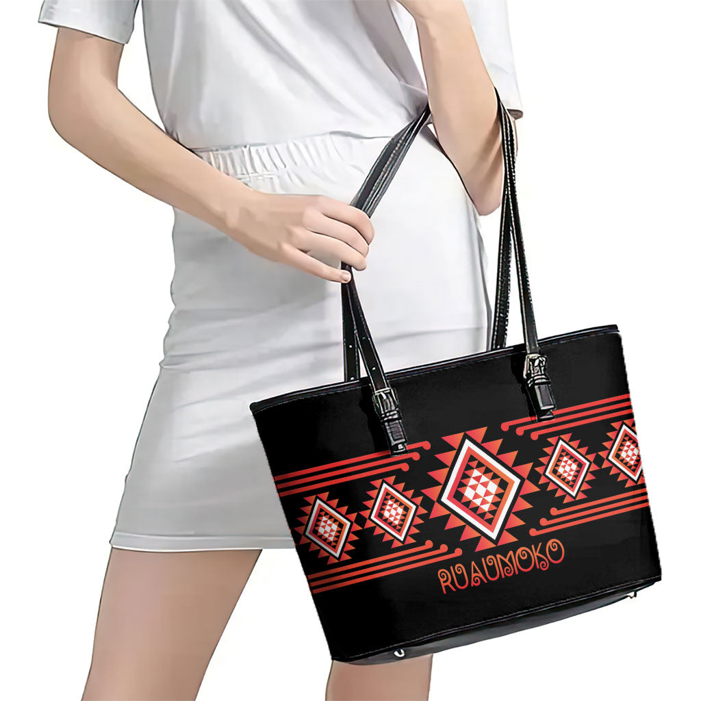 Aotearoa Atua Ruaumoko Leather Tote Bag Maori Powerful God Taniko Motifs LT14 - Polynesian Pride