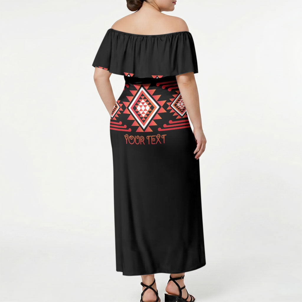 Aotearoa Atua Ruaumoko Personalised Off Shoulder Maxi Dress Maori Powerful God Taniko Motifs LT14 - Polynesian Pride