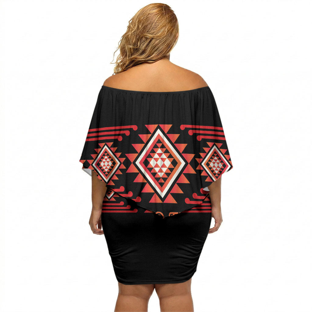 Aotearoa Atua Ruaumoko Personalised Off Shoulder Short Dress Maori Powerful God Taniko Motifs LT14 - Polynesian Pride