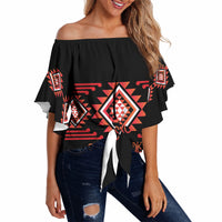 Aotearoa Atua Ruaumoko Personalised Off Shoulder Wrap Waist Top Maori Powerful God Taniko Motifs LT14 Orange - Polynesian Pride