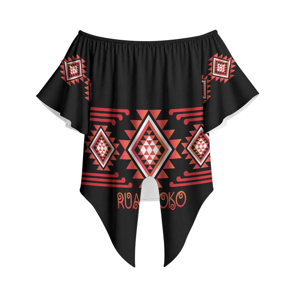 Aotearoa Atua Ruaumoko Personalised Off Shoulder Wrap Waist Top Maori Powerful God Taniko Motifs LT14 - Polynesian Pride