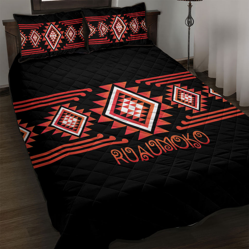 Aotearoa Atua Ruaumoko Quilt Bed Set Maori Powerful God Taniko Motifs LT14 Orange - Polynesian Pride